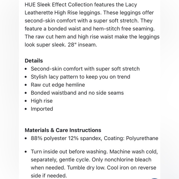 Hue Lacy Leatherette Leggings Size Medium NWOT - Picture 7 of 7